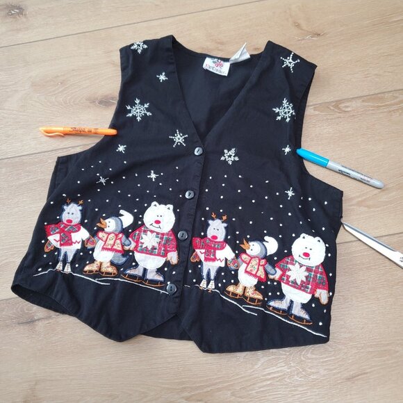 Vintage Nutcracker Christmas Vest Ugly Sweater Holiday Size S READ HOLES - Picture 7 of 15